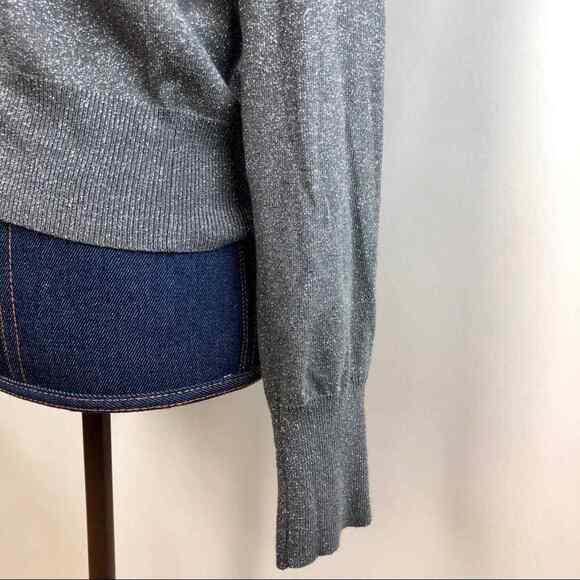 Talbots Silver Sparkle V-Neck Pullover Sweater Lightweight New Years M - Picture 2 of 6